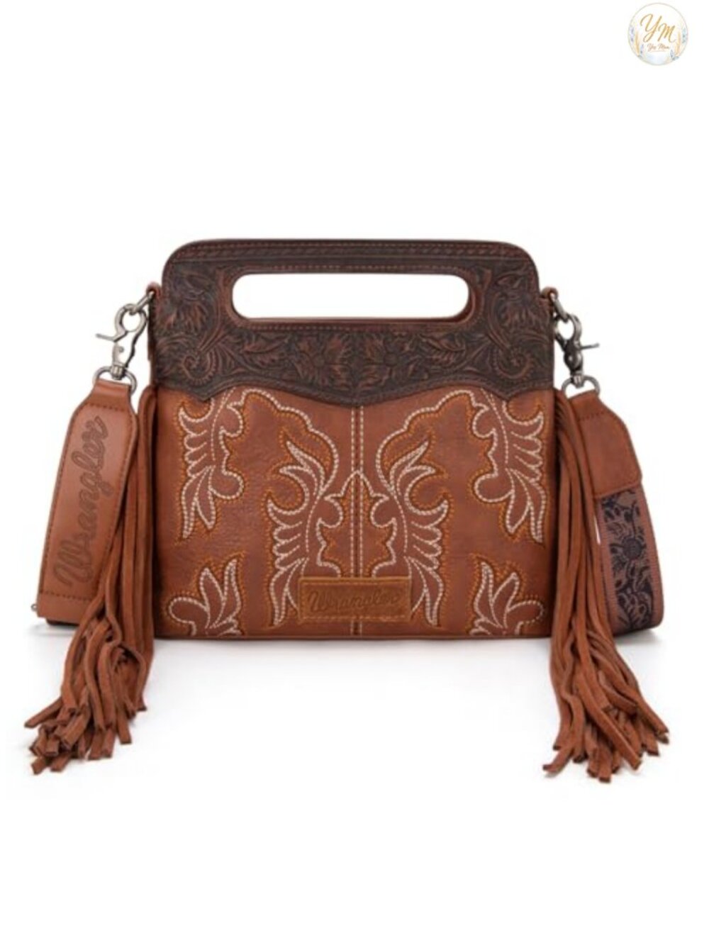 Faux Leather Western Crossbody Bag with Fringe Top Handle